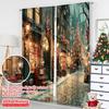 2pcs 2D flat printing Merry Christmas Curtains snowy street scene Durable 100% Polyester Fabric Without Electricity Festive
