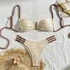 2025 Color Block Sexy Lace-Up Bikini Three-Piece Women's Swimsuit