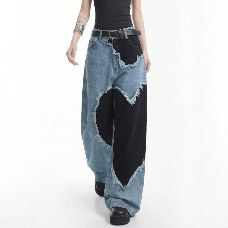 Womens High Waist Wide Leg Jeans Distressed Washed Denim Pants Slim Fit Casual Trousers Teens