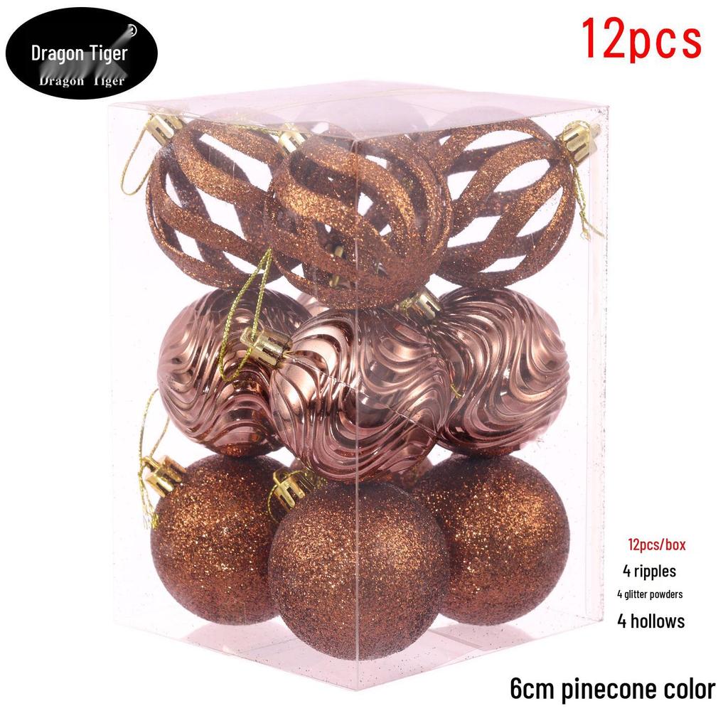 6cm 12pcs Glitter Hollow Christmas Ball Set for Tree, Window, Mall, or Ceiling Decor