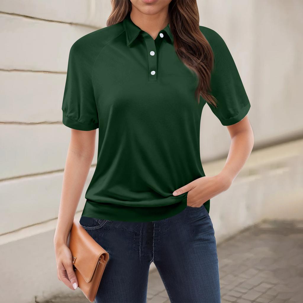 Maglietta casual da donna con stampa floreale, scollo a V, manica corta, bottoni decorativi