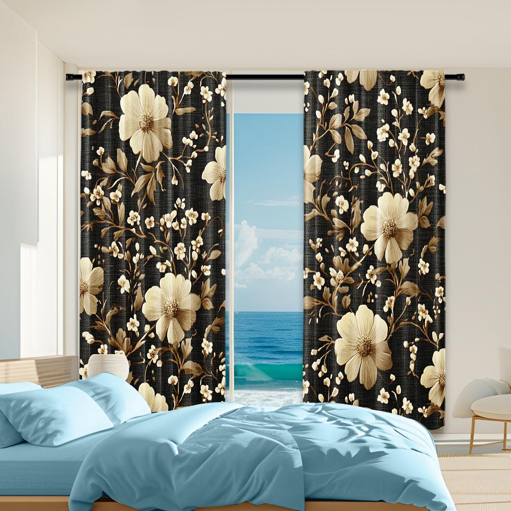 

2 pcs, versatile polyester transparent curtains for home decoration Brown Boho Floral (2) for use in bedrooms and living rooms 29x65in(75x166cm)