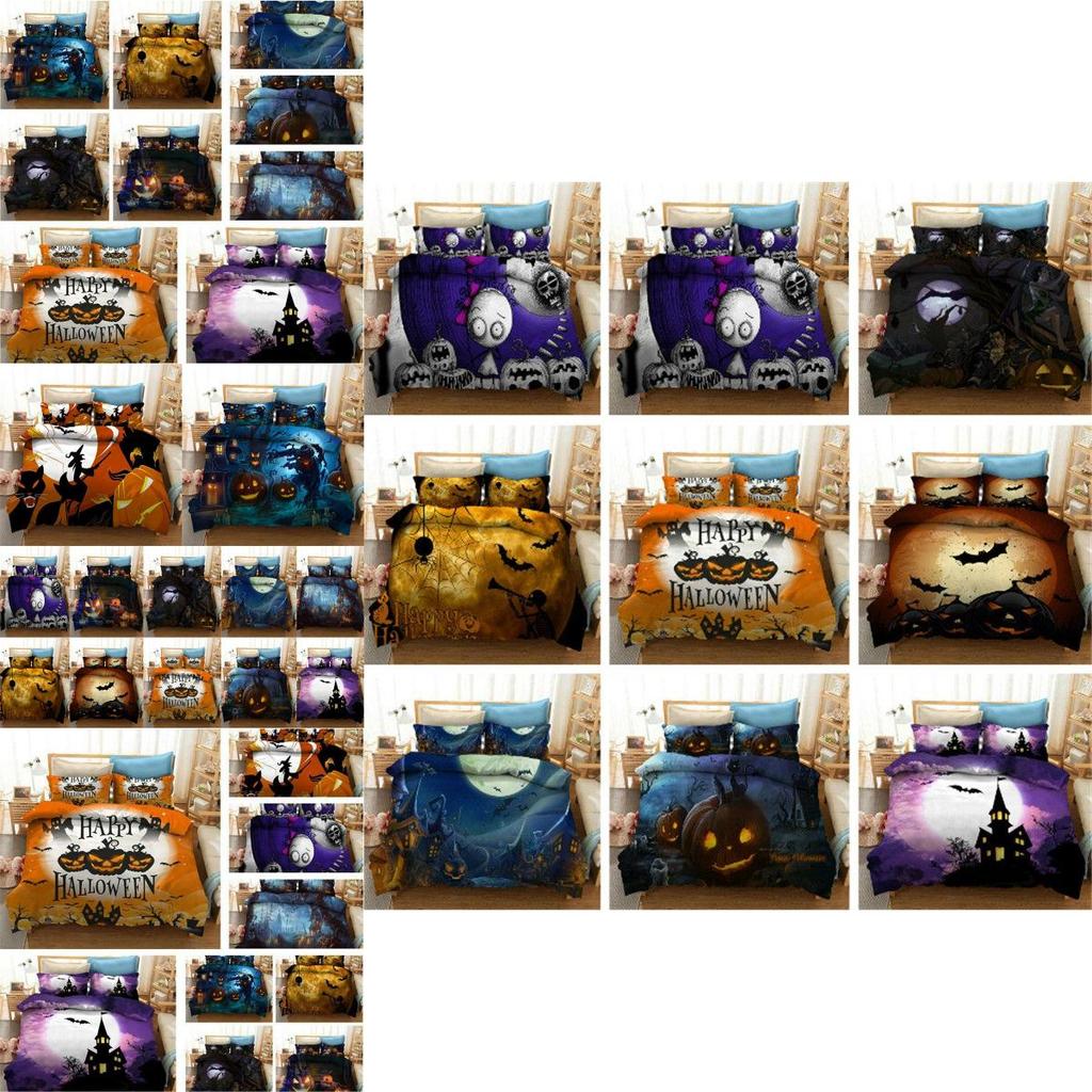 Festliches Halloween 3D Cartoon Bettwäsche-Set, das weichen Komfort mit Hexen- und Kürbis-Motiven bietet