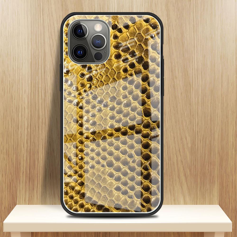 Etui ze szkła hartowanego z nadrukiem wężowej skóry do Apple iPhone 14 13 Pro 11 12 7 8 Plus SE 2022 XR X XS Max 6 6S