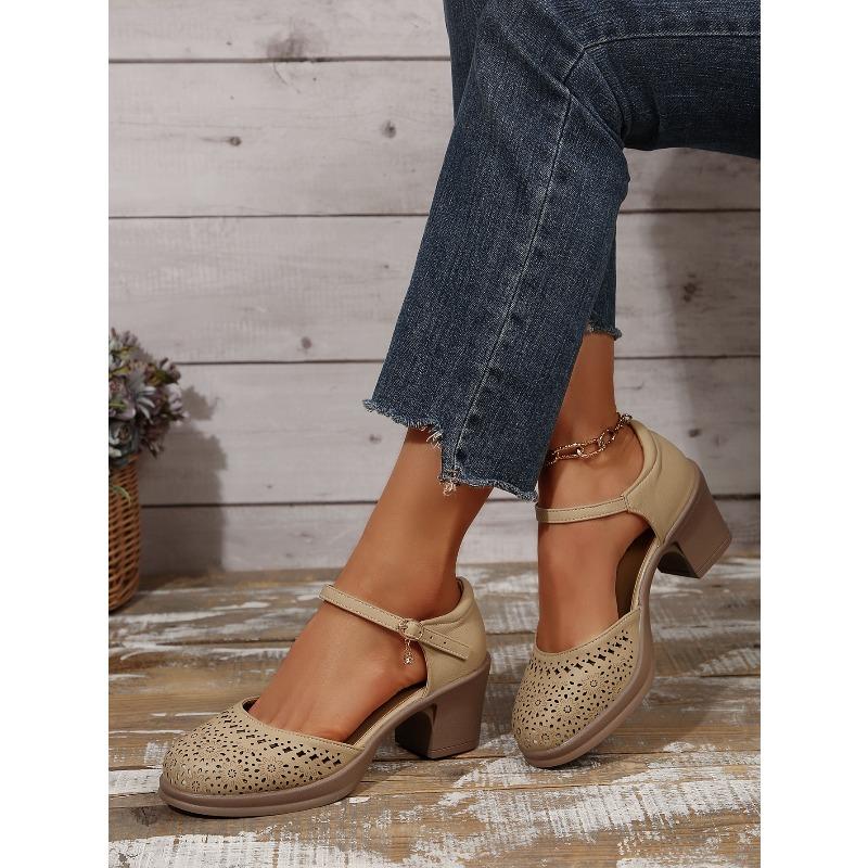 European and American Fashion Foreign Trade Large Size High Heel Strap Sandals Women's Cross-border New Summer Baotou Block Heel Sandals