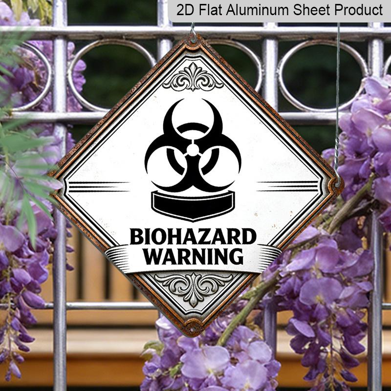 2D Flat, 1pc, Biohazard Theme, Metal Warning Decor Gift for Industrial Decor Lovers, Suitable for Office, Laboratory, Workshop, Hallway, Warehouse