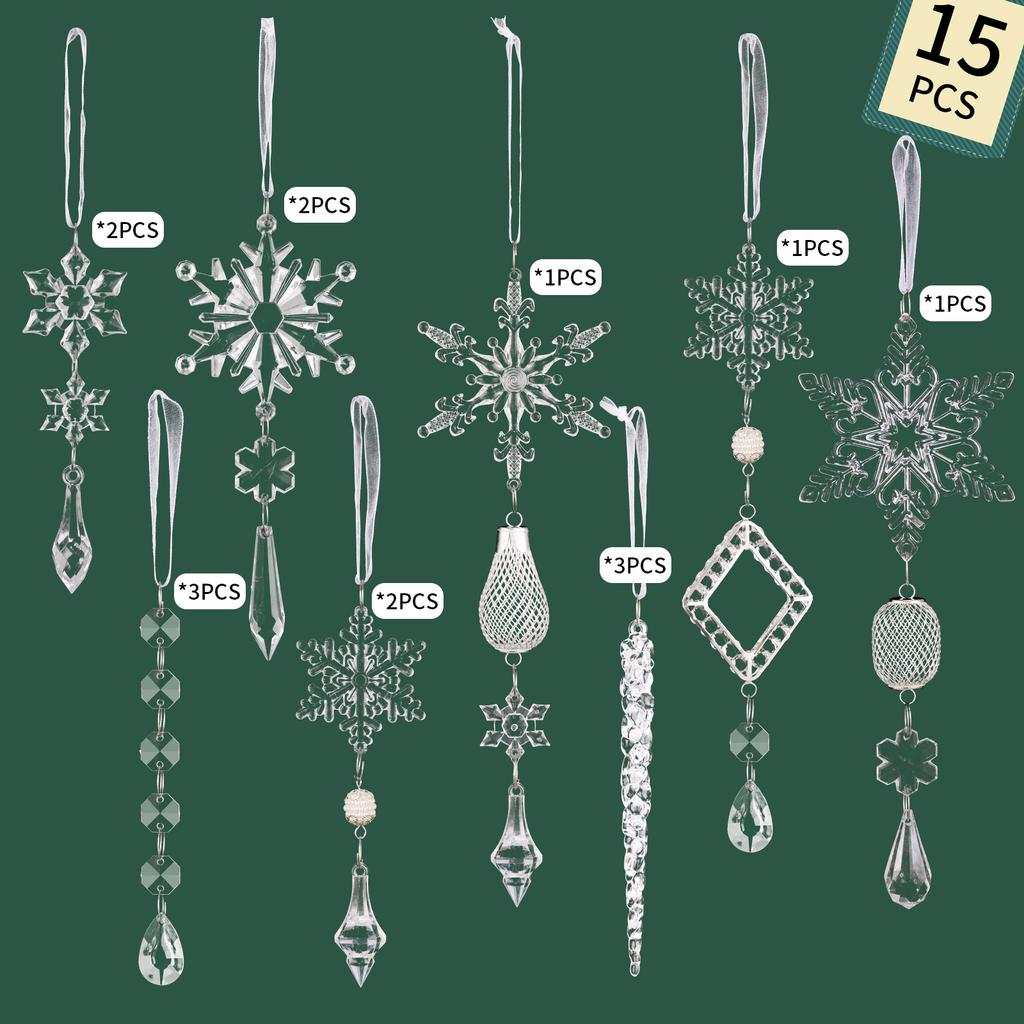 15pcs Christmas Tree Pendate Icicle Ornaments Acrylic Hanging Decoration Christmas Tree Hanging Ornament Xmas Holiday Party