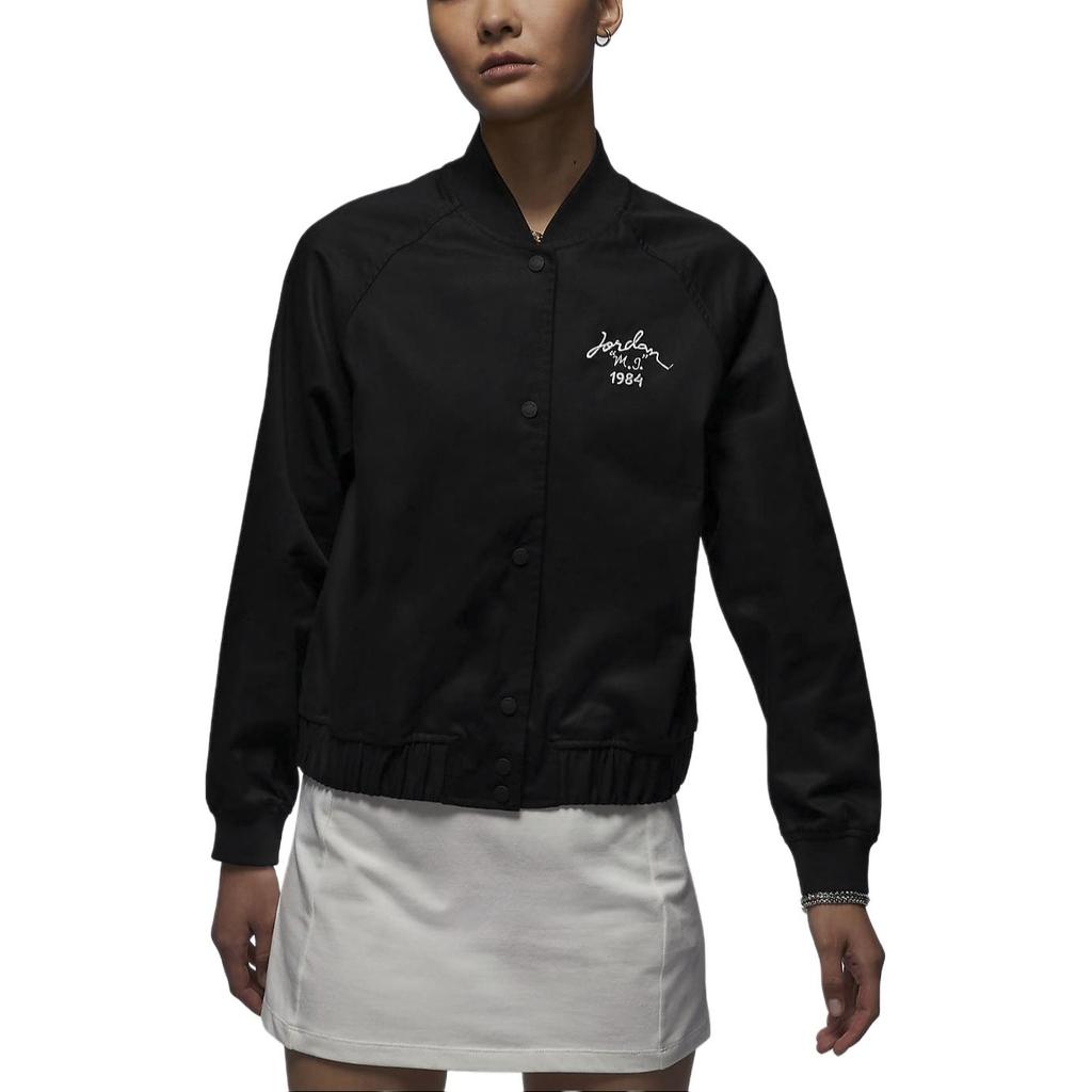 Jordan Solid Color Elastic Hem Casual Long Sleeve Jacket Women Jacket Black Sail-White FN5787-010