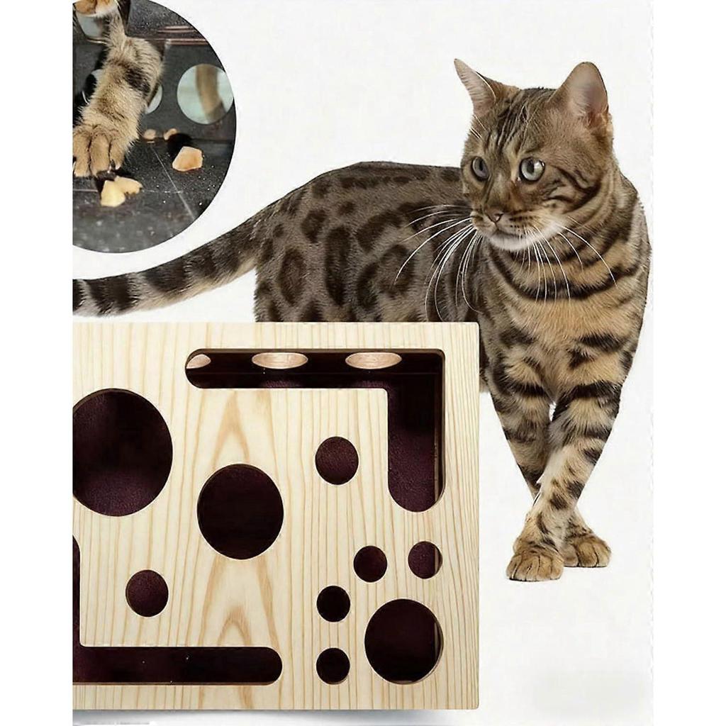Wooden Cat Scratch Puzzle Enrichment Box Stress-Free Nail Filing Toy, Alternative To Clippers & Grinders | Interactive Cat Puzzle with Holes for Play