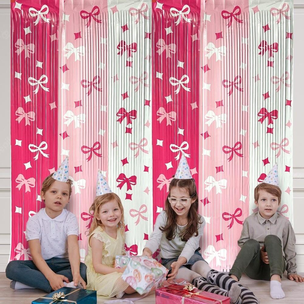 Love Heart Valentine's Day Rain Curtain Bowknot Plastic Valentine's Day Party Backdrop Party Accessory 2M