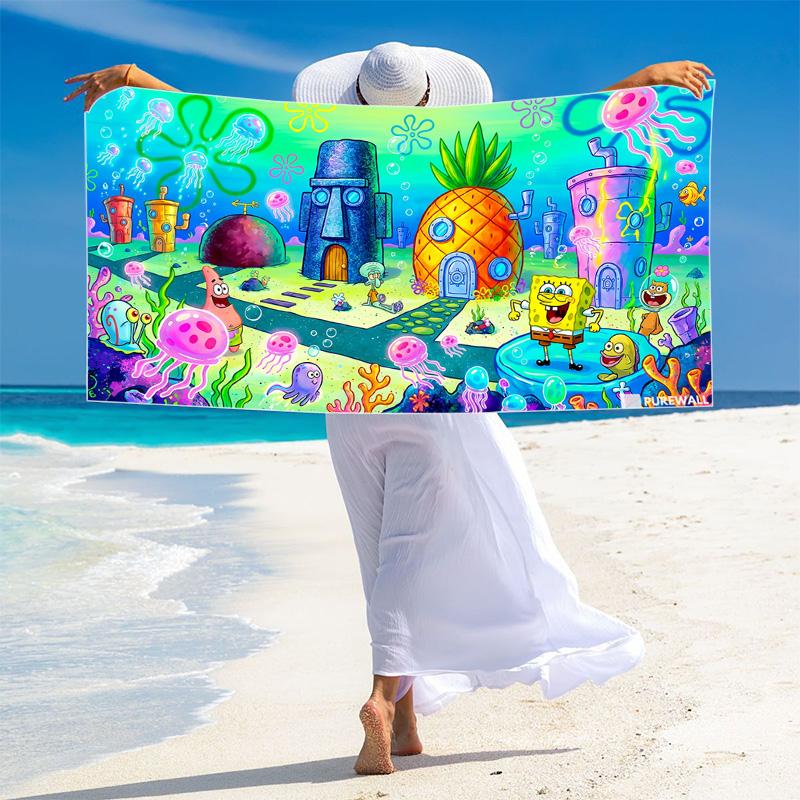 SquarePants Print Beach Towel, Large Soft Quick Dry Towel for Beach Camping Swimming