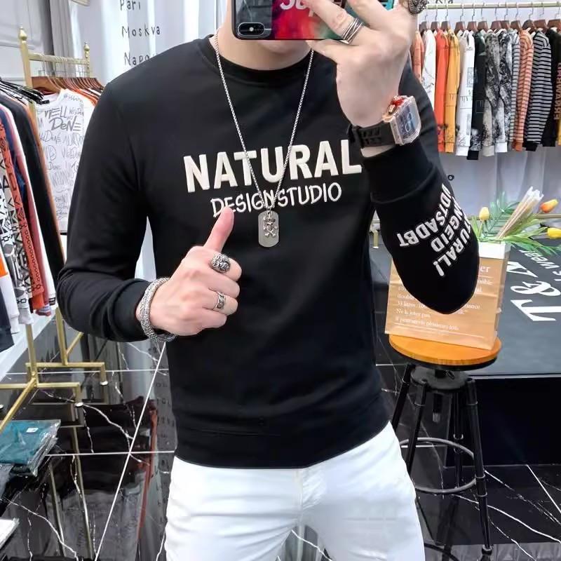 High-End Men's European Sweatshirt: Trendy, Long-Sleeved, Plus Velvet, Spring/Autumn, Thickened Winter Top