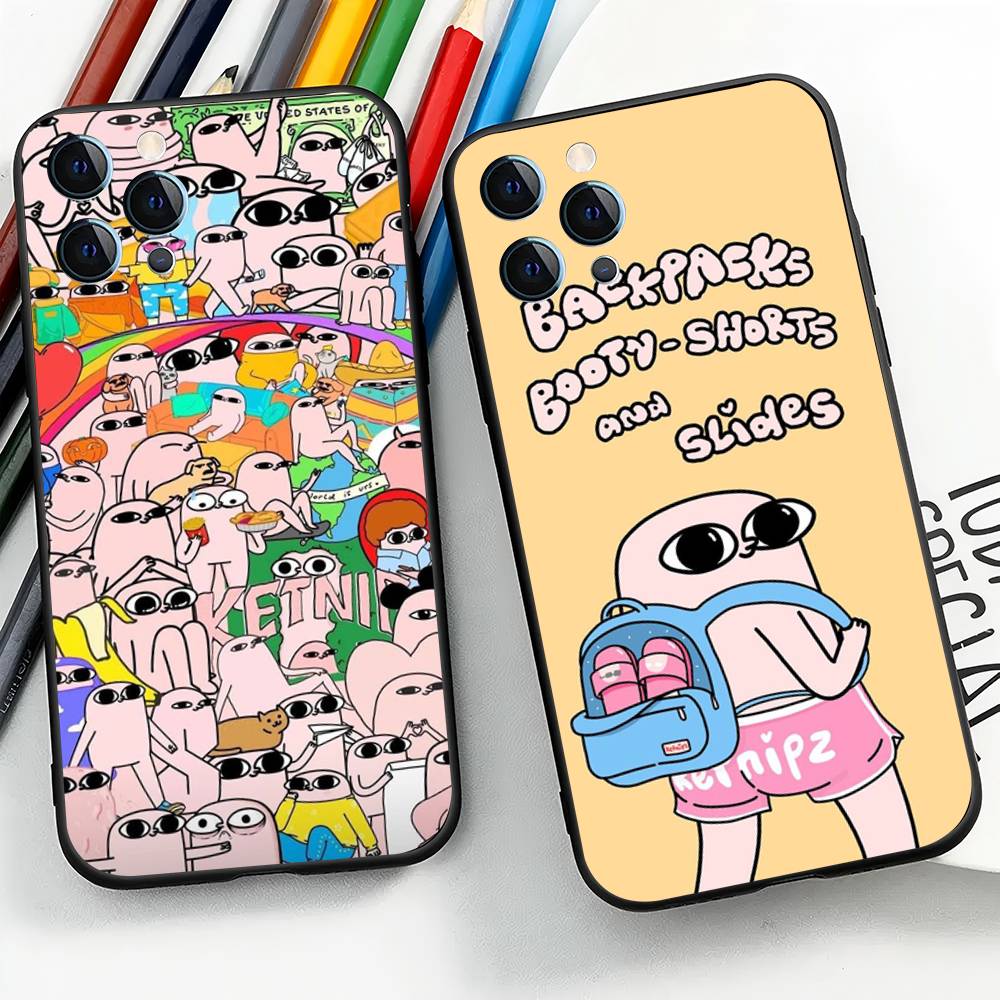 Pink Cartoon Funny big eyes ketnipz For iPhone 17 air 16 15 14 13 12 11 Pro Black Soft Cover Phone Case