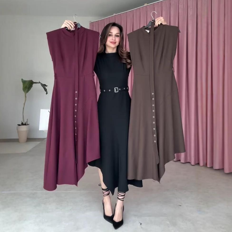 2025 Slimming Sleeveless Long French Dress – Elegant Summer Style Small коричневый