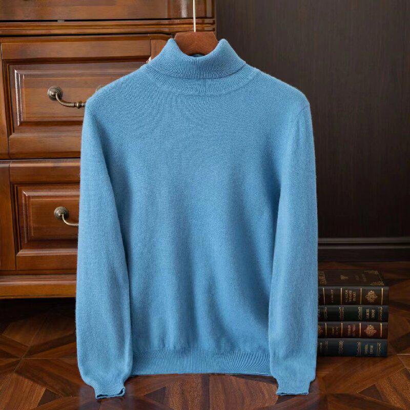 Men's Round Neck Pure Wool Pullover Sweater – Solid Color Knit Base Layer