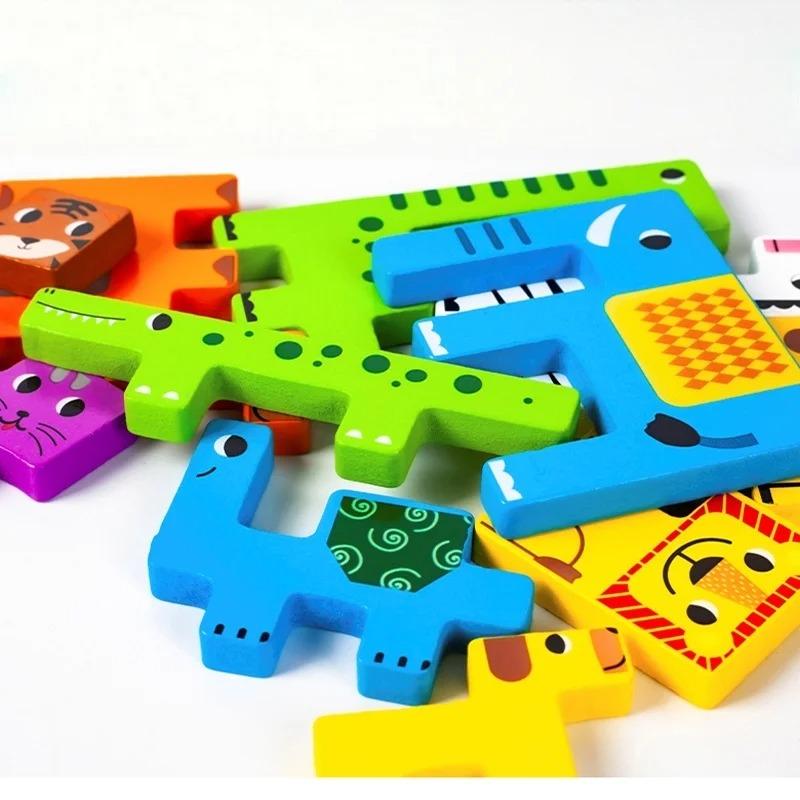 1 Stück Holzpuzzle Kinder Montessori Spiele Cartoon Tier Fahrzeug Puzzles für Kinder Lernen Lernspielzeug