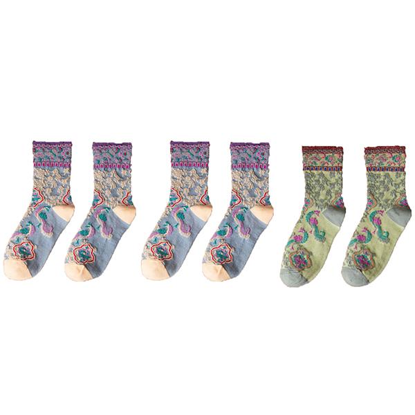 3 Pair Korean Style Women Socks Cotton Harajuku Ladies Winter Socks Set Kawaii Flower Print Fashion Streetwear Cute High Quality