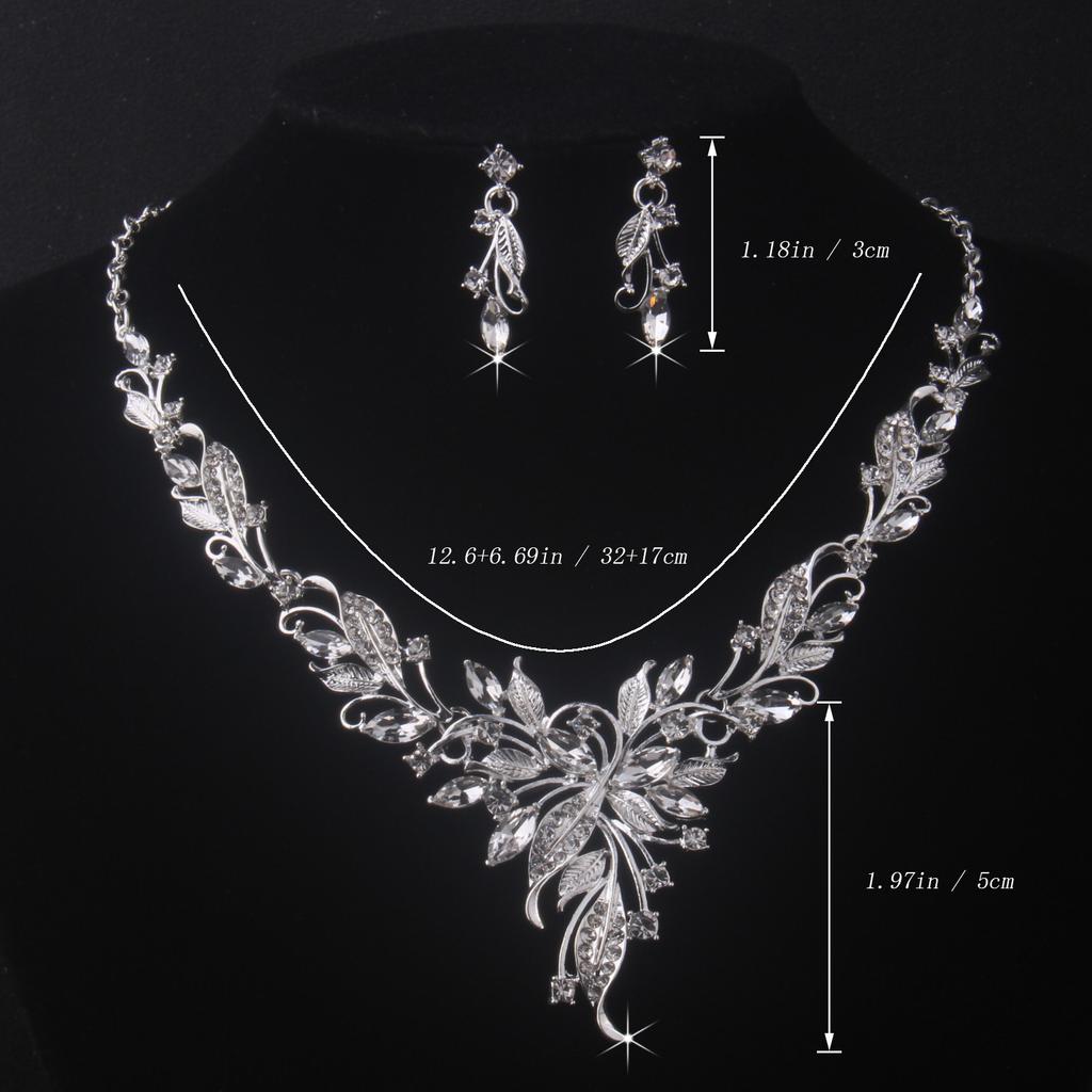 Hochwertige und elegante Brautaccessoires, Hochzeits-Halskette + Paar Ohrringe Set, Brautaccessoires, Brautkleid, Abendparty