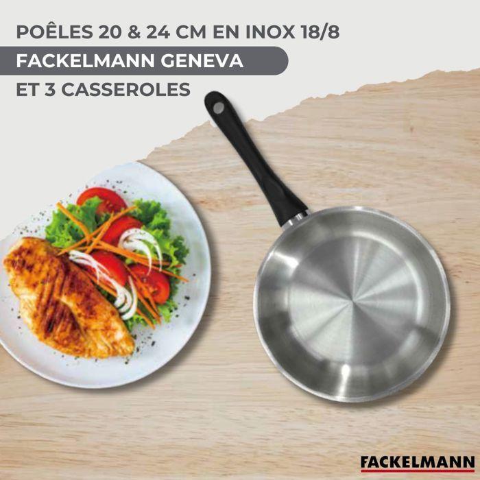 Cookware Set - All Heat Sources Including Induction - FACKELMANN - Geneva - Stainless Steel - 2 Frying Pans 20 and 24, 3 Saucepans and 6 Utensils