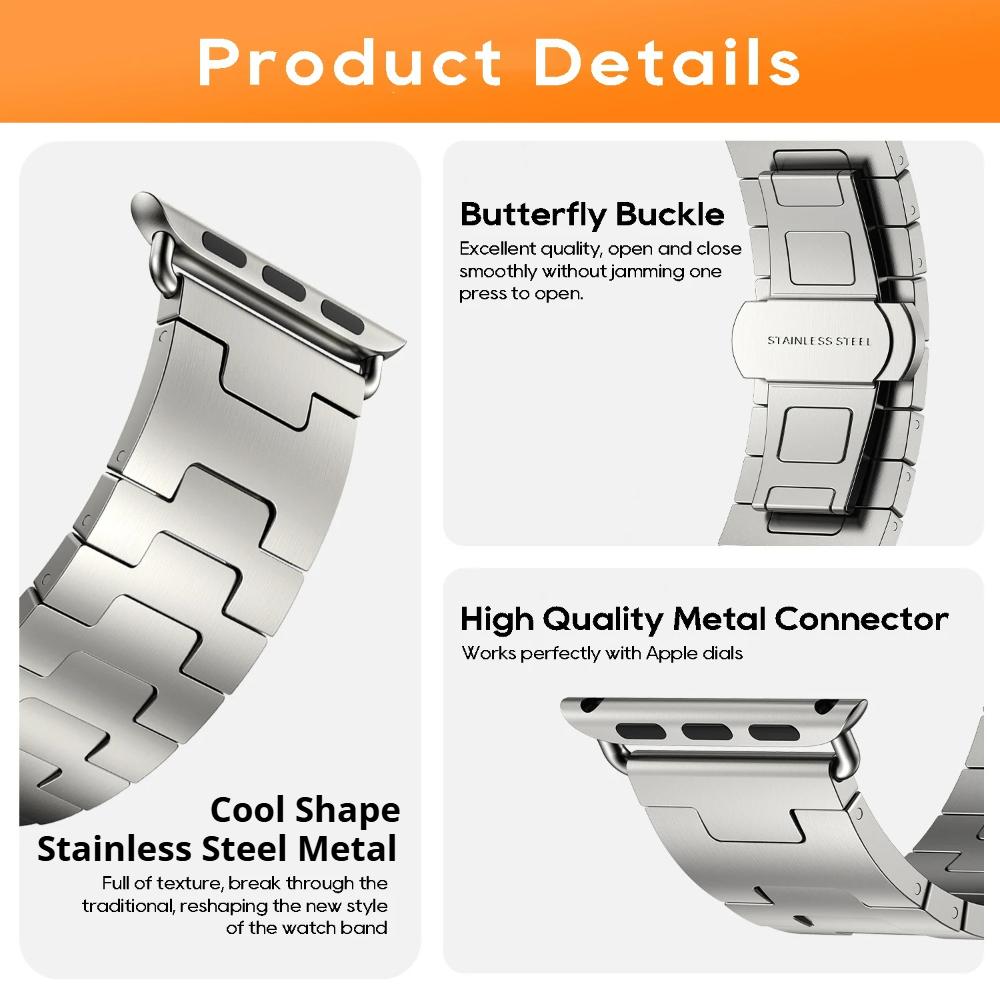 Titanium Color Band For Apple Watch Series 11 46mm 42mm Strap Stainless Steel H-Shaped Steel Band iWatch Ultra 3 2 49mm 45mm 40 41mm SE3 44mm Bracelet