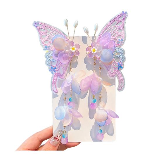 

1 Pair Giant Butterfly Hair Clip with Sheer Mesh Wings Flower Hair Side Claw for Women Girls Fairy Princess Hair Accessory for Wedding Party Costume