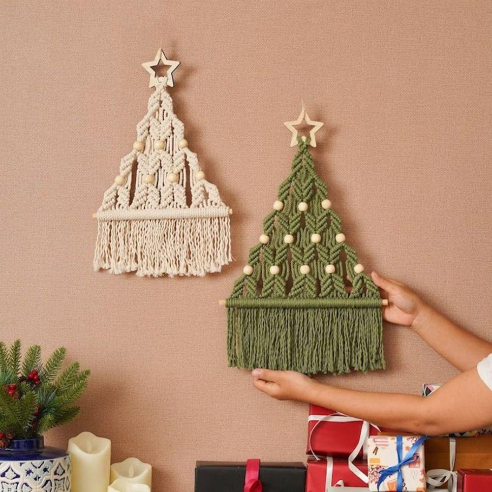 Tassel Christmas Tree Macrame Tapestry Woven Cotton Rope Tapestry Wall Hanging Pendant  Girls