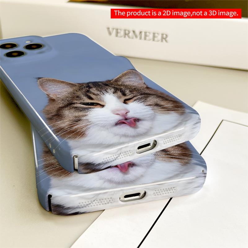 2DFlat Tongue-Out Tabby Cat Phone Case All inclusive film hard iPhone case, compatible with iPhone 18 Pro Max 17 16 15 14 13 12 11
