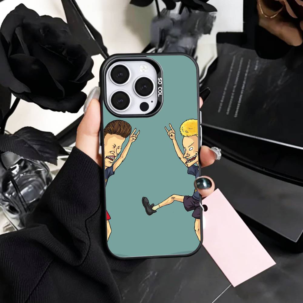 Cartoon B-Beavis and B-Butt-head Phone Case For iPhone17,16,15,14,13,12,11 Plus,Pro Max Colored Silver Plated Inside Cover