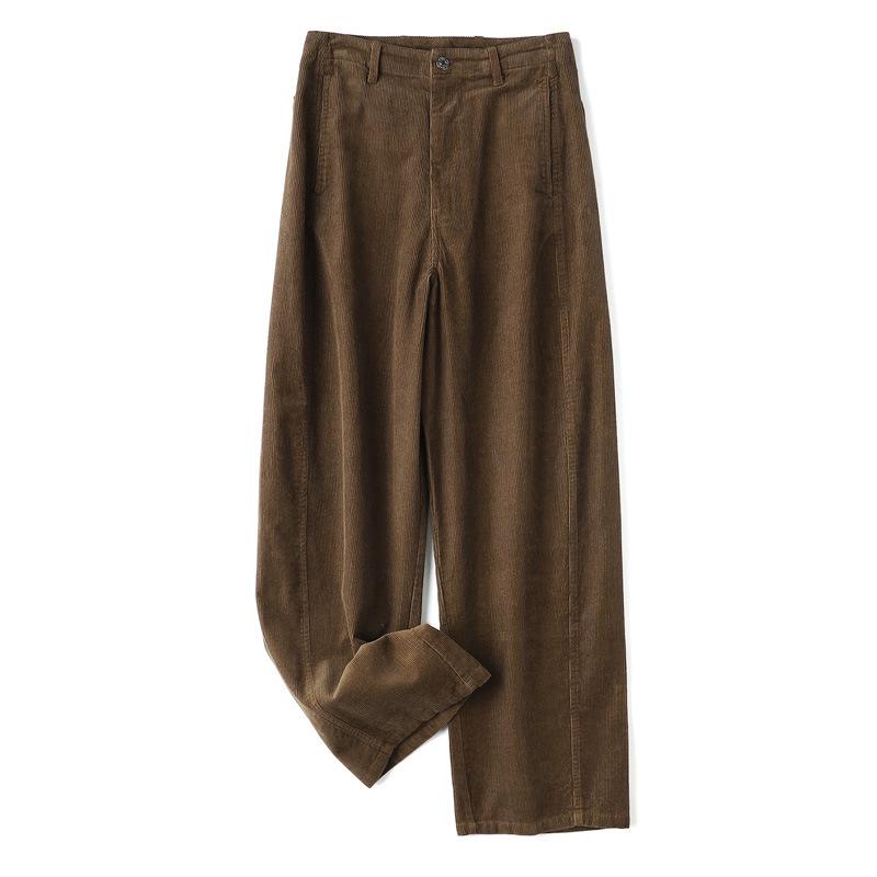 Nordic Retro High-Waist Corduroy Scimitar Pants - 100% Cotton, Canelé Style, Straight Leg, Long.