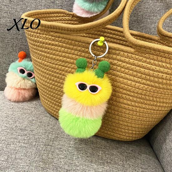 Caterpillar Plush Keychain Sunglasses Keychain, Soft Backpack Purse Charm Bag Charm, Colorful Stuffed Keyring Pendant