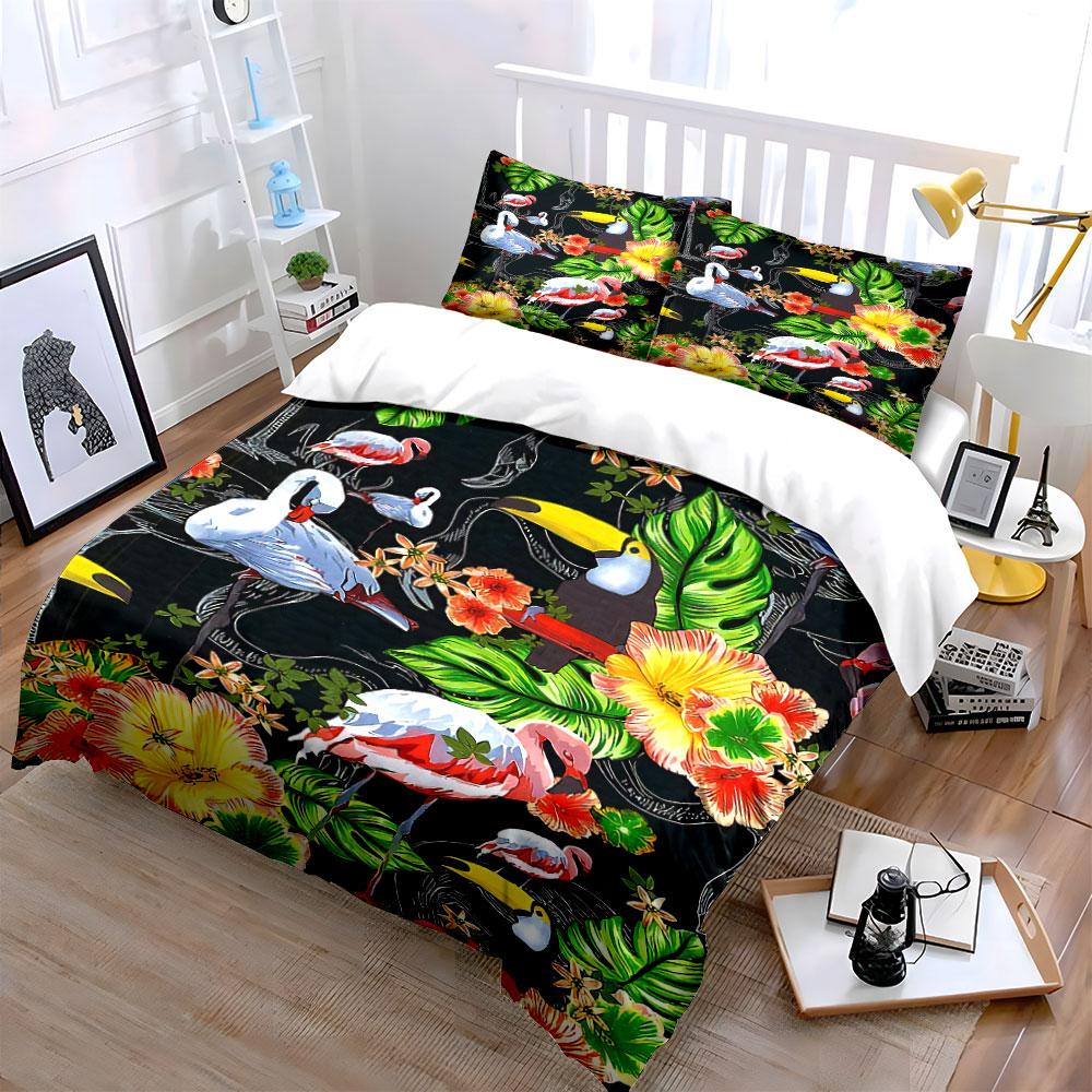 Flamingos, Toucans, Leaves, Flowers. Bedding Sets Duvet Cover Sets Duvet Covers Pillowcases(1 * Duvet Cover 2 * Pillowcases Without Duvet Insert)