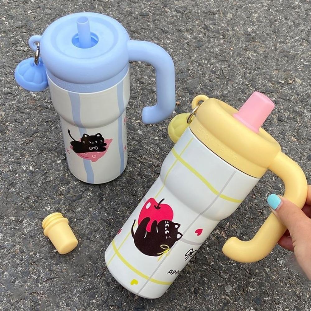 316 Edelstahl Thermobecher Hohe Ästhetik Eisbecher Kreative Trinkflasche mit Strohhalm Männer