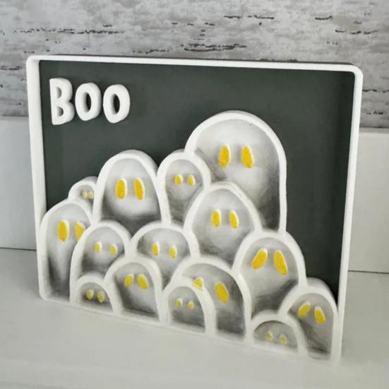 Halloween Picture Frame 3D Printed Ghost Photo Frame Ornaments for Living Room Kids Room Bedroom Halloween Party Decor