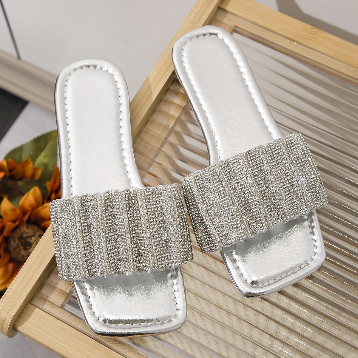 

Летние тапочки со стразами, женские новые корейские сандалии на плоской подошве с кристаллами, уличные домашние элитные брендовые дизайнерские сандалии, женские большие размеры 36-43 40