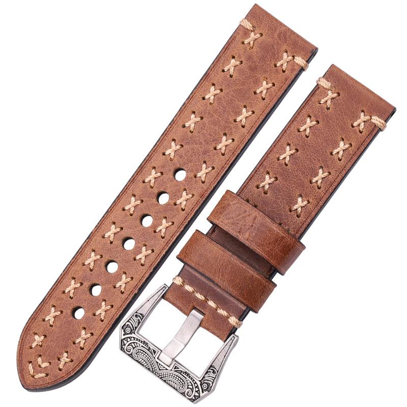 

Handmade Watch Strap with Retro Stainless Steel Buckle 4 Colors 22mm 24mm Men Women Genuine Leather Watchcand Belt Bracelt 24mm коричневий