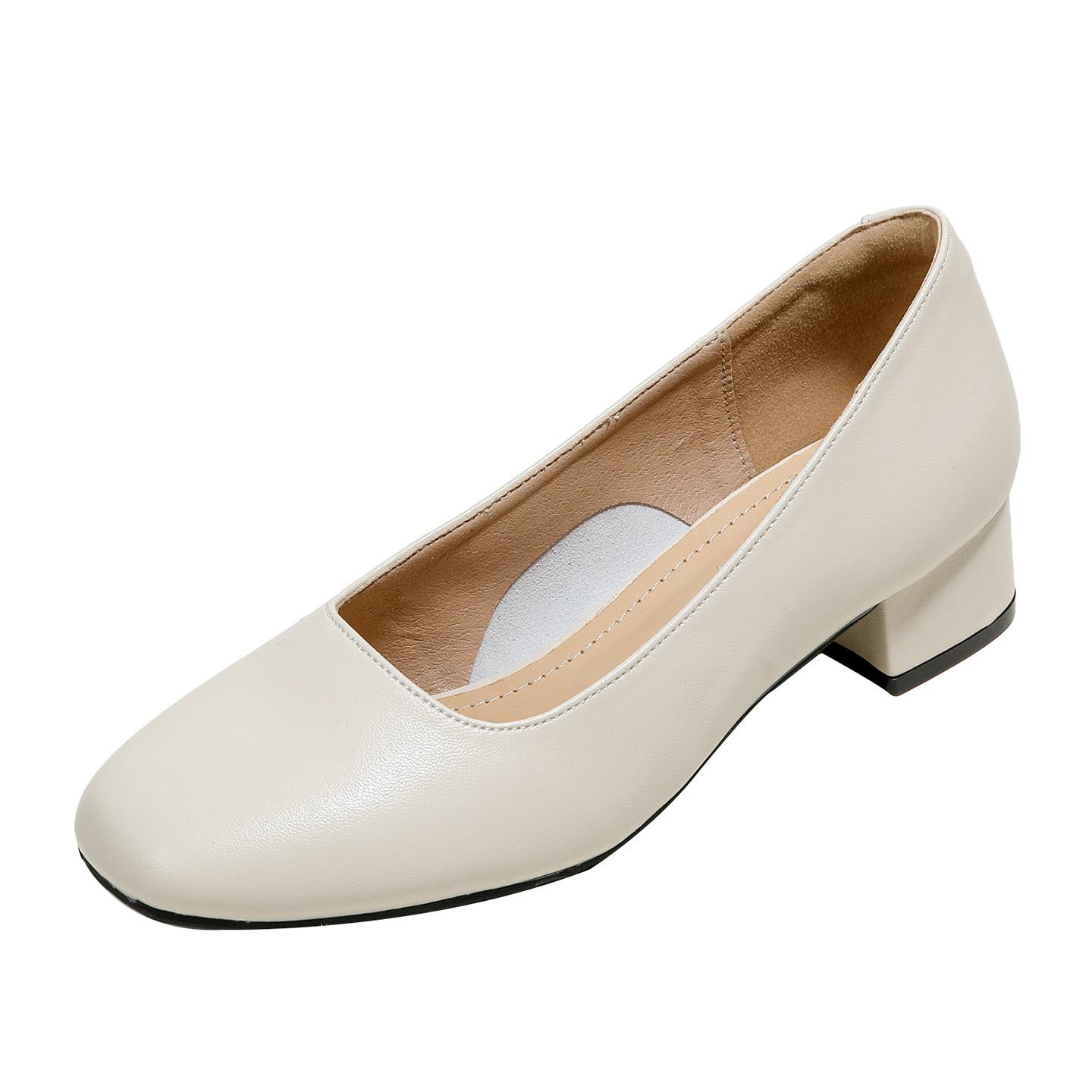 

Leather version thick heel not tired feet commuting square head single shoes women s spring and autumn light mouth with skirt low heel medium heel wo 41