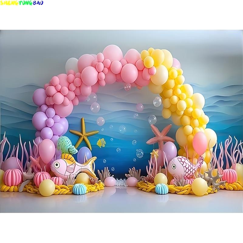 Mermaid Themed Cake With A Boat Photography Background Holiday Baby Children Happy Birthday Party Photo Studio Backdrops VX-08