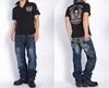 Vanson Flying Star Embroidered PU Leather Distressed Denim Pants & SP-B-15 (Size 30, Indigo)