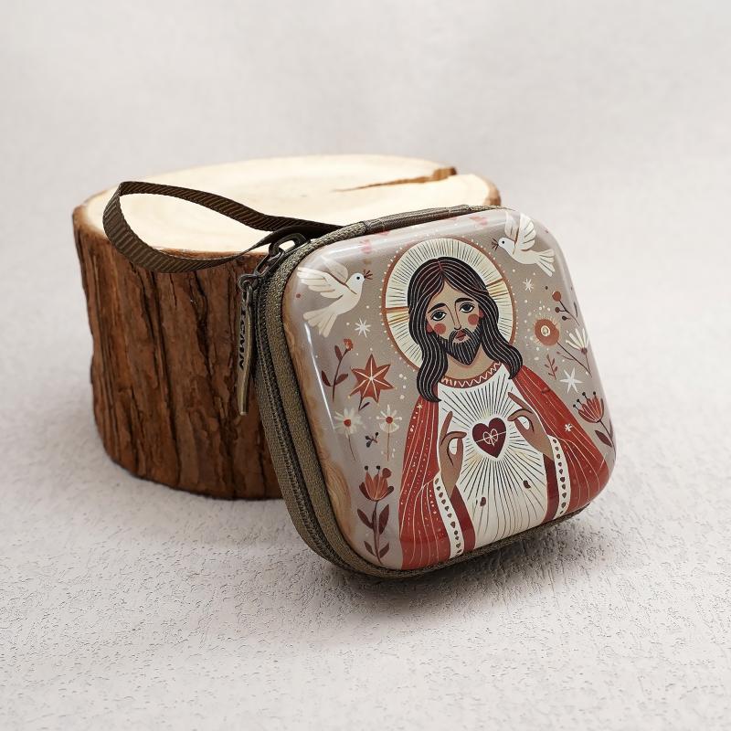 7X7Cm Virgin Mary Jesus Prayer Rosary Bag Religious Jewelry Storage Box Articulos Religioso