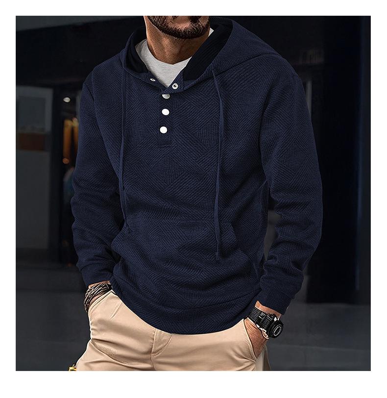 American Retro Men's Hooded Jacquard Pullover - Versatile Casual Sweatshirt