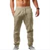 Pantalones Deportivos Primavera/Verano Marca de Moda para Hombre Hip-hop Transpirables Algodón Lino Color Sólido Cordón Simple Pierna Ancha