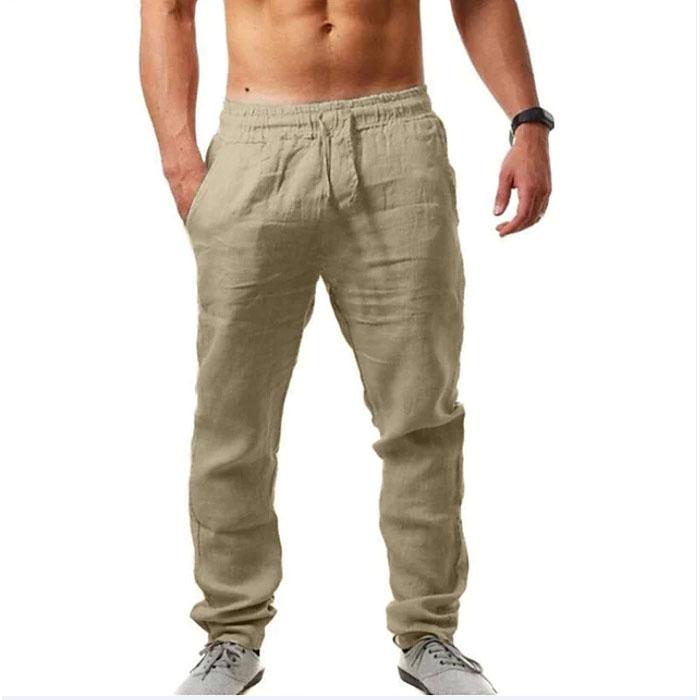 

Sports Pants Spring/summer Fashion Brand Men s Hip-hop Breathable Cotton Linen Solid Color Simple Drawstring Wide Leg Pants XS хакі