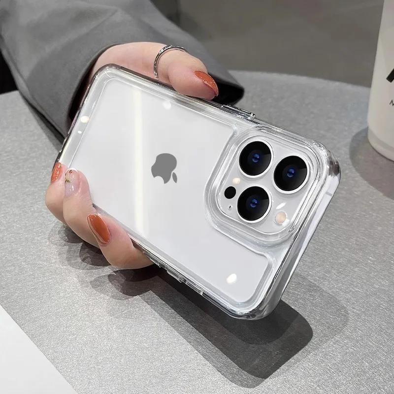 New Transparent Acrylic Phone Case for iPhone Air 17 Pro Max 16 11 12 13 14 15 Plus Xs X XR Metal Button Clear Cover Fundas