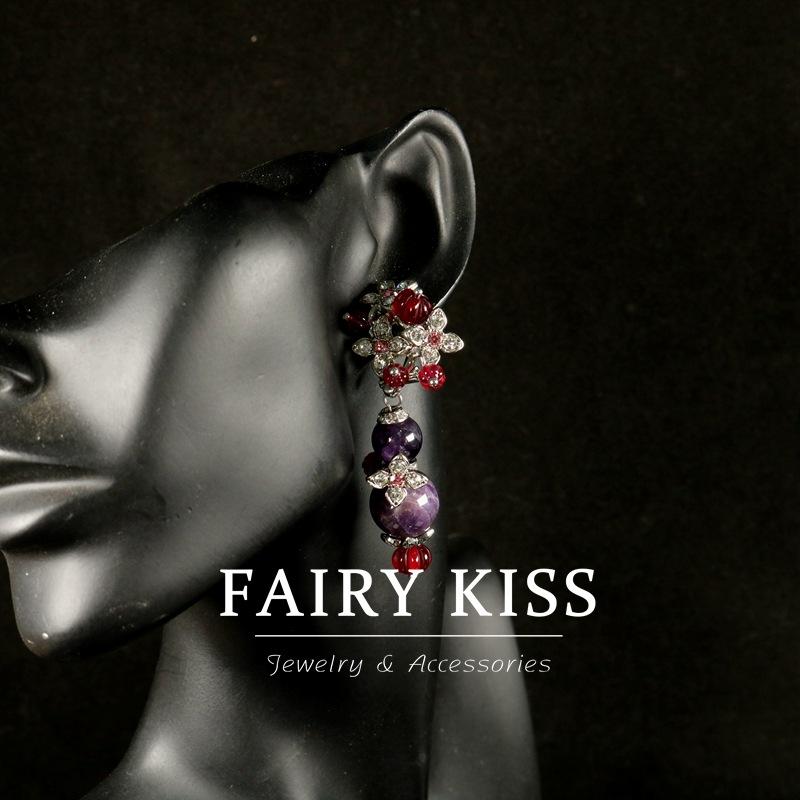 Earrings Temperament Flower Diamond Purple Stone Light Luxury Ear Shot Fashion Design Earrings