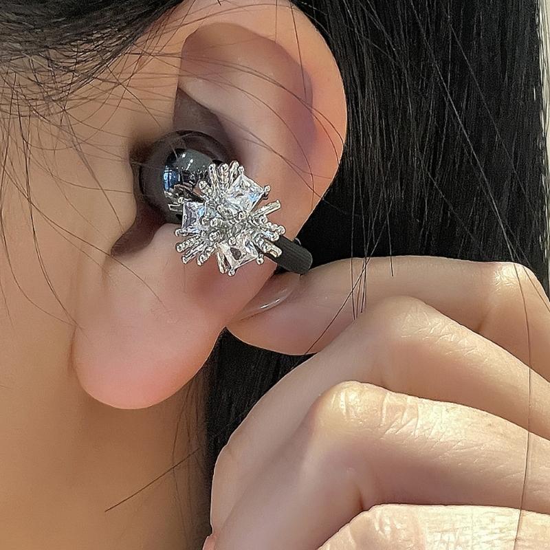 Stylish Crystal Studded Earphone Decor Shimmering Metal & Zircon Ear Clip Jewelry Earpod Accessories for Freeclip1/2