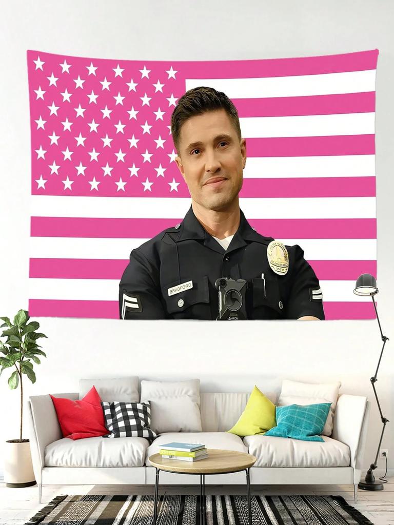 1pc MAGJIUKE Tim Bradford American Pink Flag Tapestry 90g Polyester Plane Print Art Wall Decor for Dorm Bedroom Living Room I