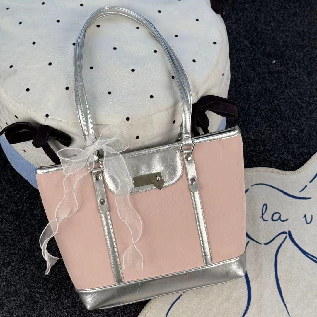 

Sweet Cute Pink Tote Bag Handbag Women Summer Y2k Shoulder Bags Backpack Female Large Capacity Casual Underarm Bag Aesthetic 38x27x10cm розовый