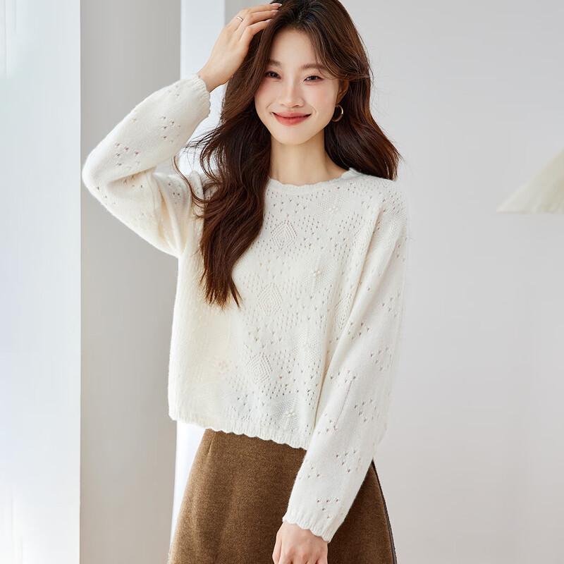 Srcr Women's Short Hollow-out 100% Cashmere Sweater