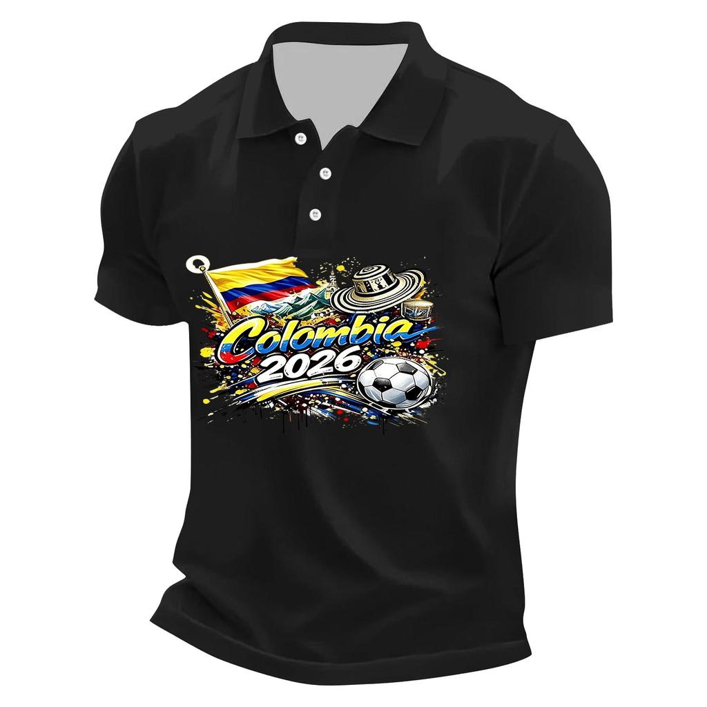 Men's Casual Polo Shirt Quick Dry Breathable Mesh Short Sleeve Lightweight Soccer Print Collared Top for Outdoor Sports and Daily Wear
