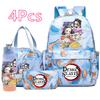 4 Pièces/ensemble Anime Demon Slayer Sac à Dos Imprimé Sac à Main Trousse à Crayons avec Bouteille d'Eau 750ml pour Adolescent Garçon Fille Grande Capacité Sac d'École Imperméable